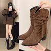 Fashion New Style Spring and Autumn Women's Luxury Retro Fashion Style Fashion Boots Thick Heel Long Tube Slim Stacked Middle Tube Boots