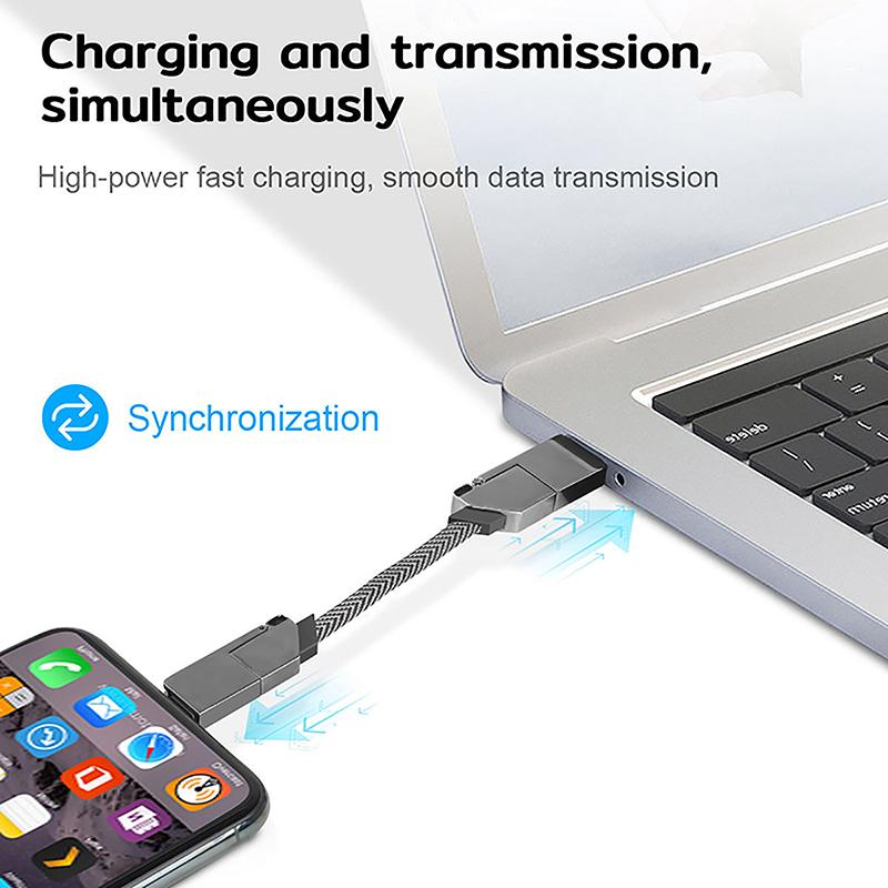 Zinc Alloy 4-In-1 Portable Keychain Charging Cable 60W Pd Fast Charge Data Cable Adapter Travel Portable Magnetic Keyring