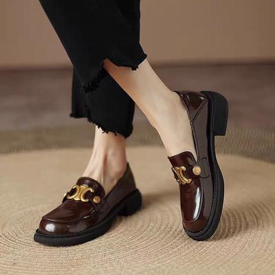 British Style Jk Small Leather Shoes Women Spring and Autumn Retro Metal Buckle Women Round Head Low Heel Single Shoes Women