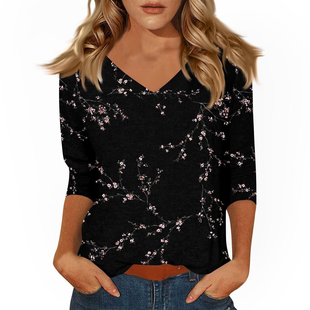Women's Casual 3/4 Sleeve T-Shirts V-Neck Tops