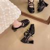 Fashion Retro Women Shoes 2025 Beige High Heels Mary Jane Chunky Sandals Brief Pumps Footwear Spring Latest 12cm Lolita Block Bow Sweet