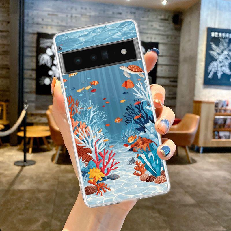 

Чехол для телефона Google Pixel 9 8 7 6 5 4 4XL 7A 6A 5A 4A 3A Pro XL 5G Прозрачный Мягкий ТПУ Корпус Узор на Тему Морской Жизни for Pixel 8