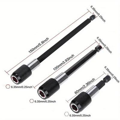 1/3pcs Magnetic Drill Bit Extension Set, Quick Release Universal Impact Driver Bit Holder, Durable Electric Tool