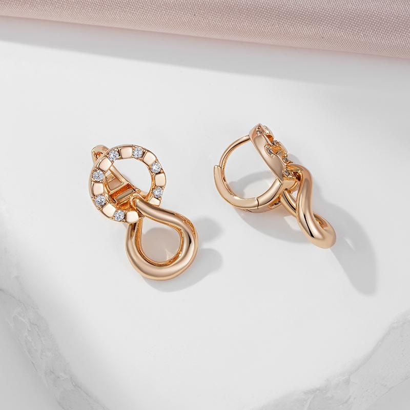 Kinel Shiny Natural Zircon Chunky Chain Dangle Earrings For Women Rose Gold Color Luxury Designer Daily Jewelry