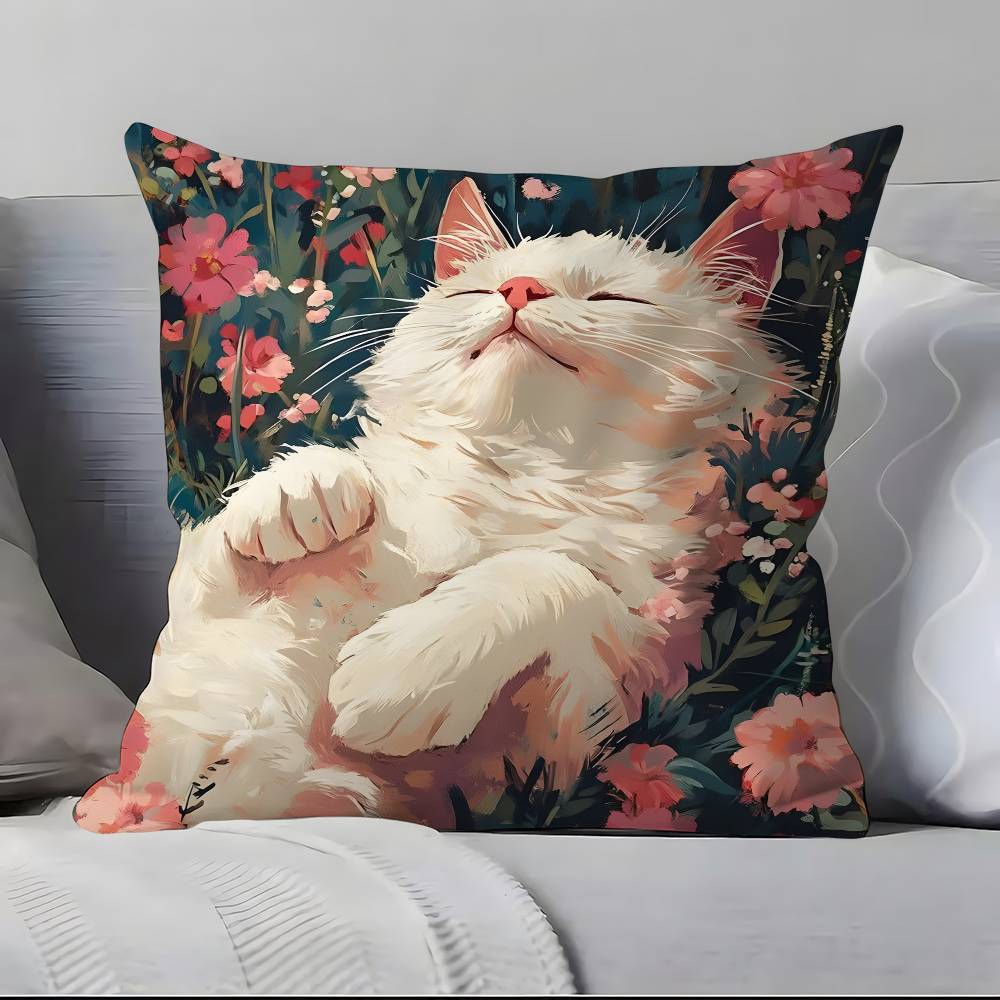 Cute Oil Painting Colorful Cat Pillow Case Pillowcase Soft Skin Friendly & Comfortable With A Hidden Zipper