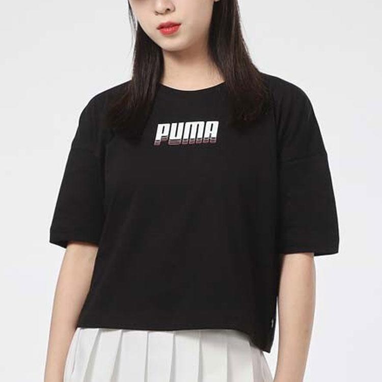 Puma Color Block 3D Printed Short Sleeve T-Shirt Women Tops Black 845608-51