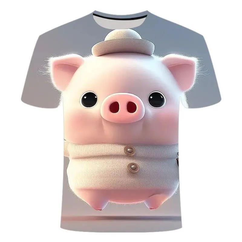 Casual Cute Pig Print Children's Casual Short Sleeves Fashionable Comfortable T-Shirts Kids Unisex