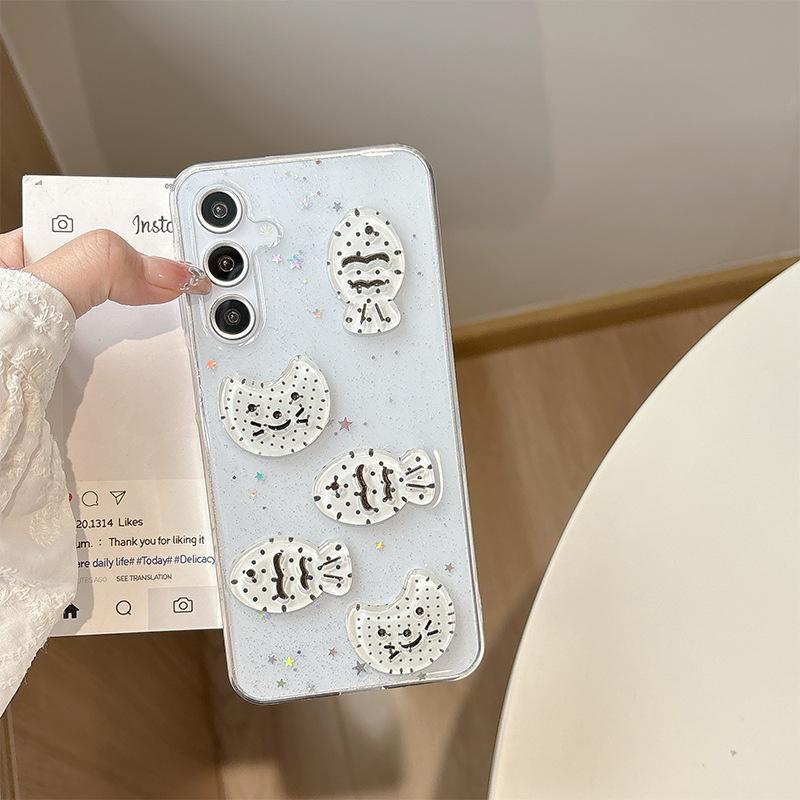 Japoński i Koreański Styl dla Etui na Telefon Samsung S25ultra, Kot Ryba S24plus 3D Gwiazda A55 Brokat 23