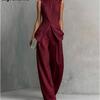 Completo Camicia Lino Cotone Donna Estate Senza Maniche Pantaloni Lunghi Completo