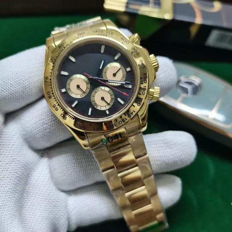 40mm Lao Jia Ri Zhi Daytona Series Men's Automatic Watch - Luminous, Waterproof, Gold Stainless Steel Case