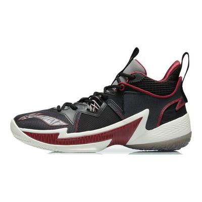 Li Ning Competition Wear Resistant Non Slip Mid Top Basketball Shoes Men Sneakers Black Red ABAR083-1