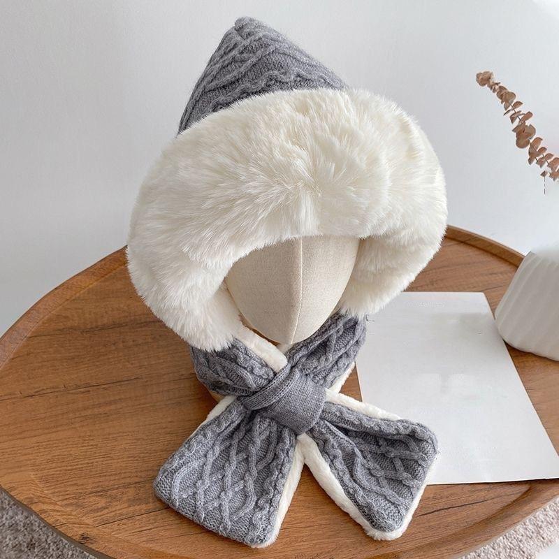 

Plush Hat Scarf Integrated Cycling Windproof Ear Protection Thickened Warm Plush Hat Versatile Knitted Hat