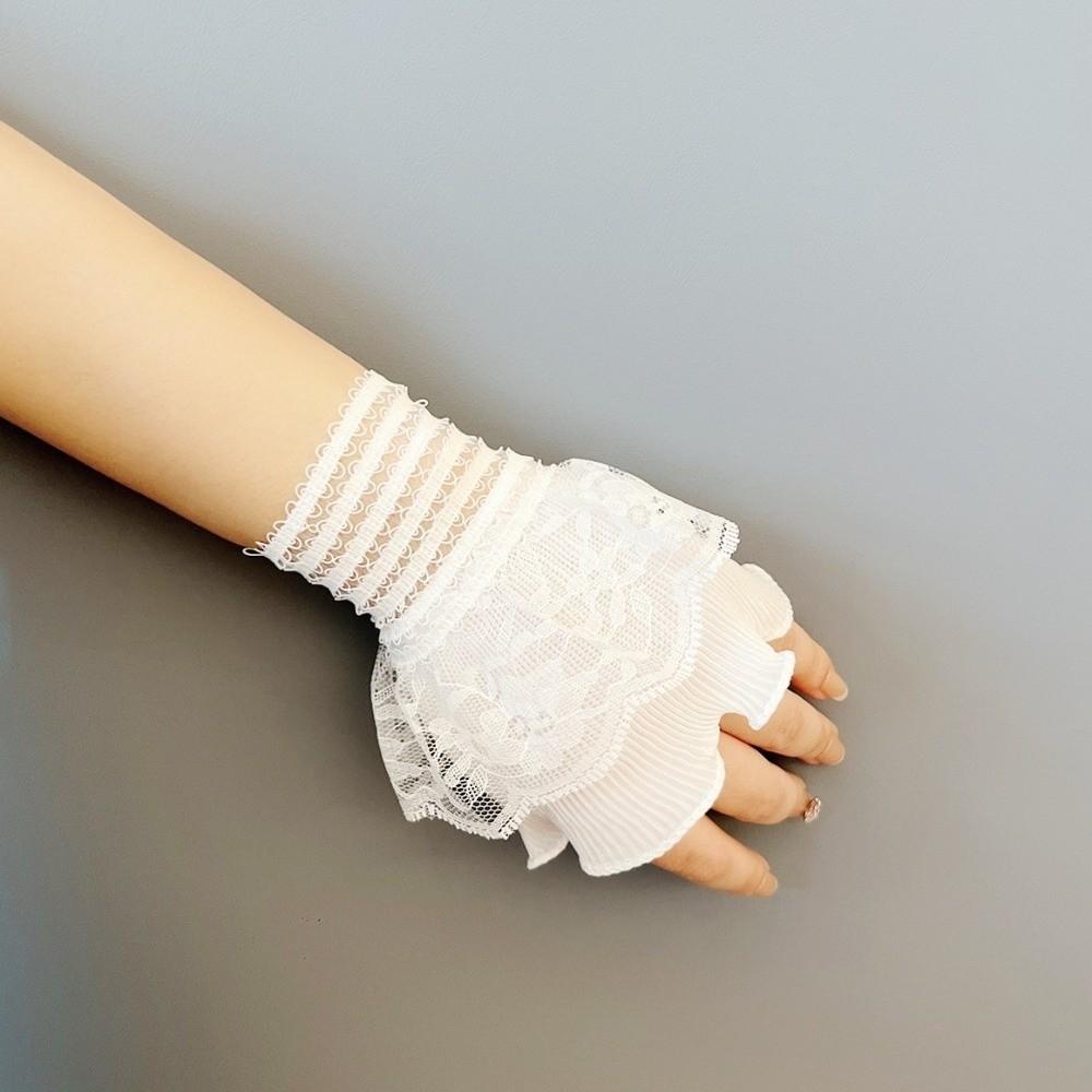 Embroidery Details False Wrist Cuffs Ruffle Mesh Detachable Sleeves Double-layer Solid Color Lace Fake Cuffs Halloween