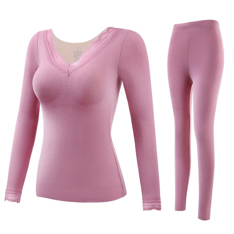 

Женский топ из немецкого бархата с глубоким V-образным вырезом и кружевом — бесшовный, утолщенный, с длинными рукавами, плюс бархат, теплый для зимы. XL [115-135 lbs]