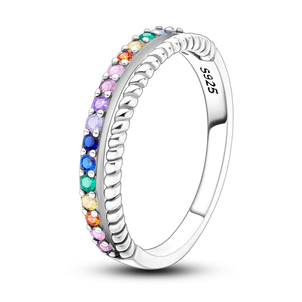 925 Silver Rainbow Colorful Zircon Closed Ring For Women Valentine's Birthday Fine Gifts Wedding Jewelry Accessories