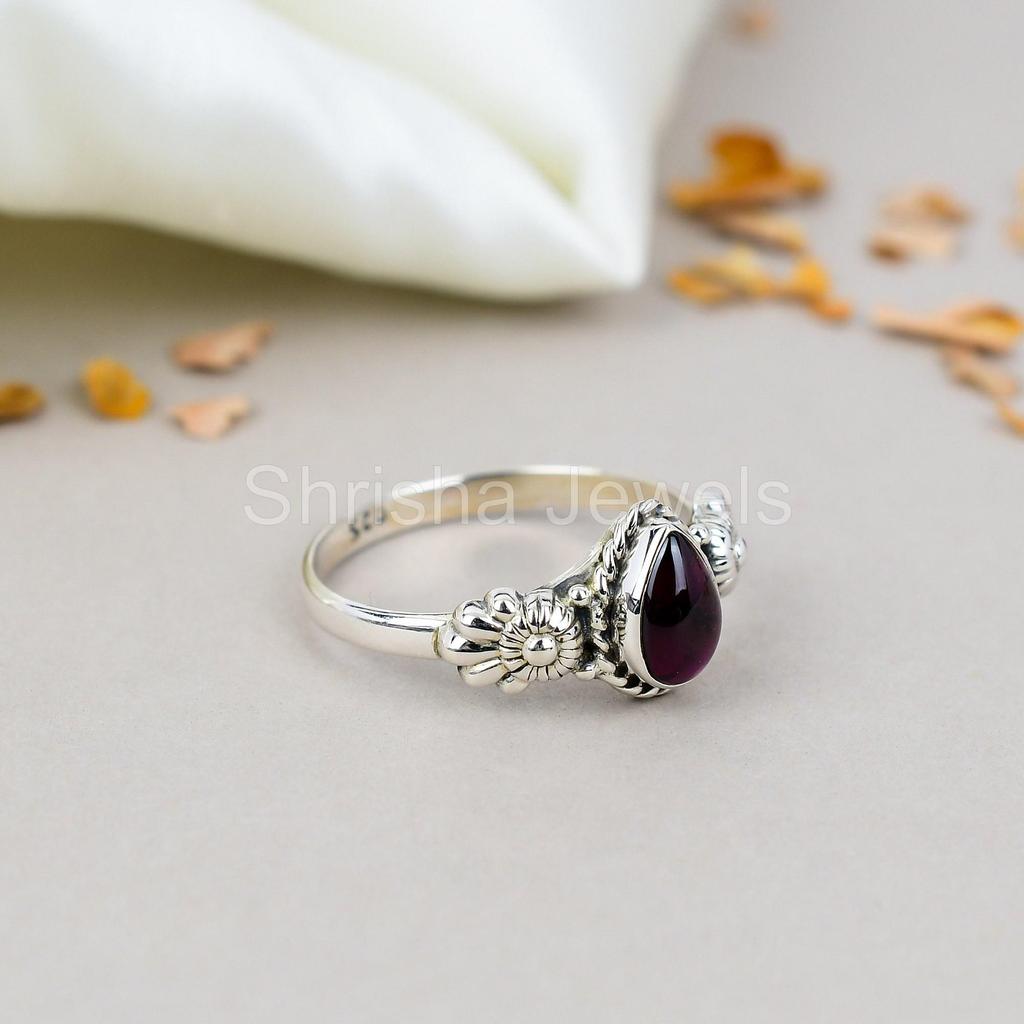 Granat Argint Sterling 925 Piatră Prețioasă în Formă de Pară Bijuterii Handmade Inel Pentru Femei