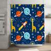 Blue Planet Space Shower Curtain Galaxy Print Bathroom Decor Set for Kids Bathrooms Cartoon Giraffe Rocket Solar System Design (