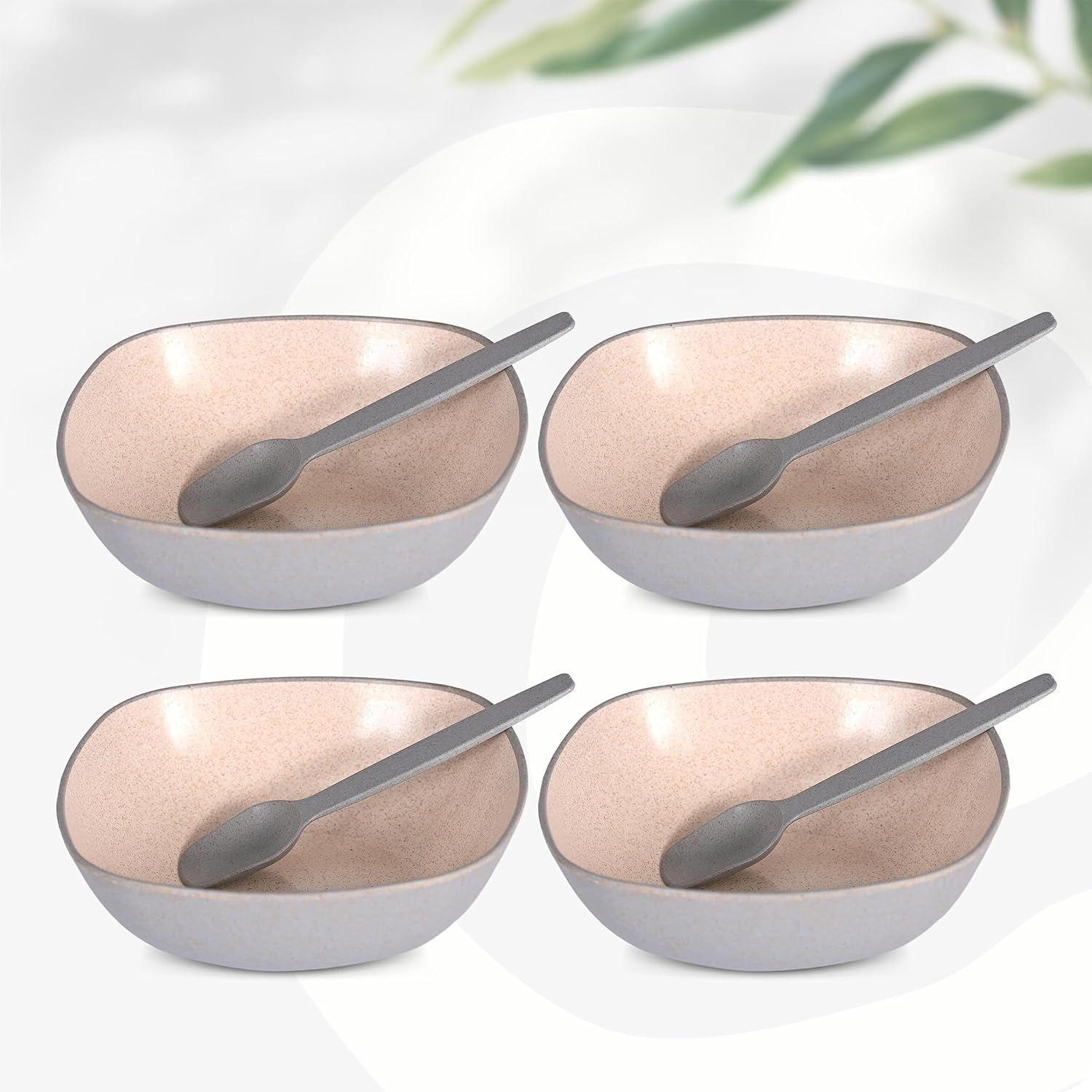 

Set of 4 Earth-Friendly Multipurpose Bowls for Kitchen | 600 ml | Made with Bamboo Fibers & Rice Husk | Microwave Safe Bowl