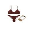 Badeanzug Damen Neckholder Split Dreipunkt einfarbig Spezialstoff Triangel-Bikini-Sets