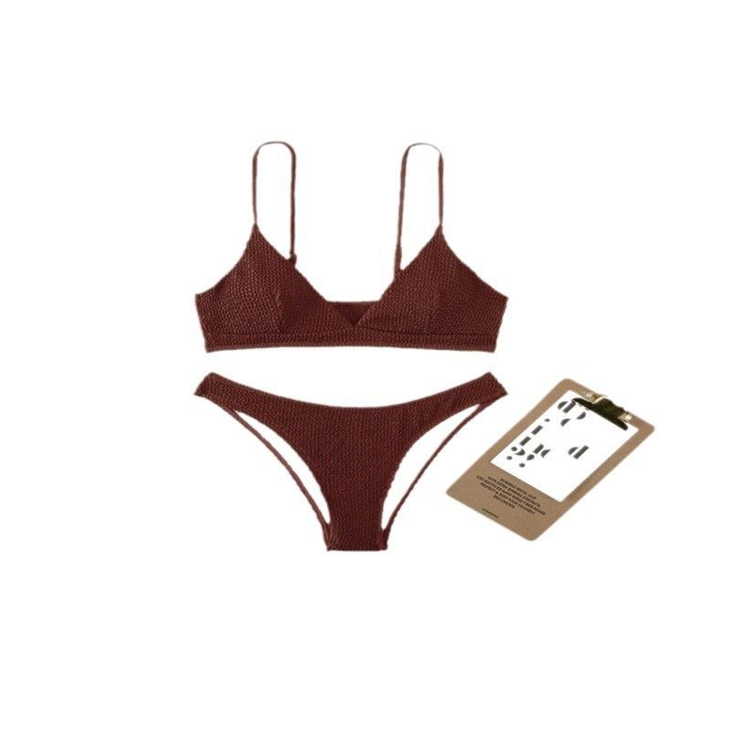 Badeanzug Damen Neckholder Split Dreipunkt einfarbig Spezialstoff Triangel-Bikini-Sets
