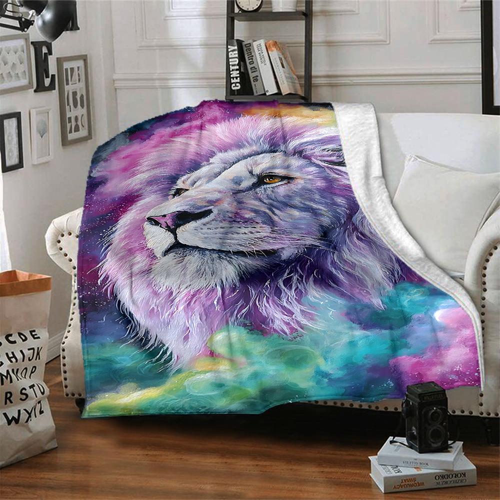 1Pc Cosmic Lion Majesty Flannel Blanket, Soft And Comfortable, Casual Warm, Camping Travel, Christmas, Halloween Xmas Gift. G1321