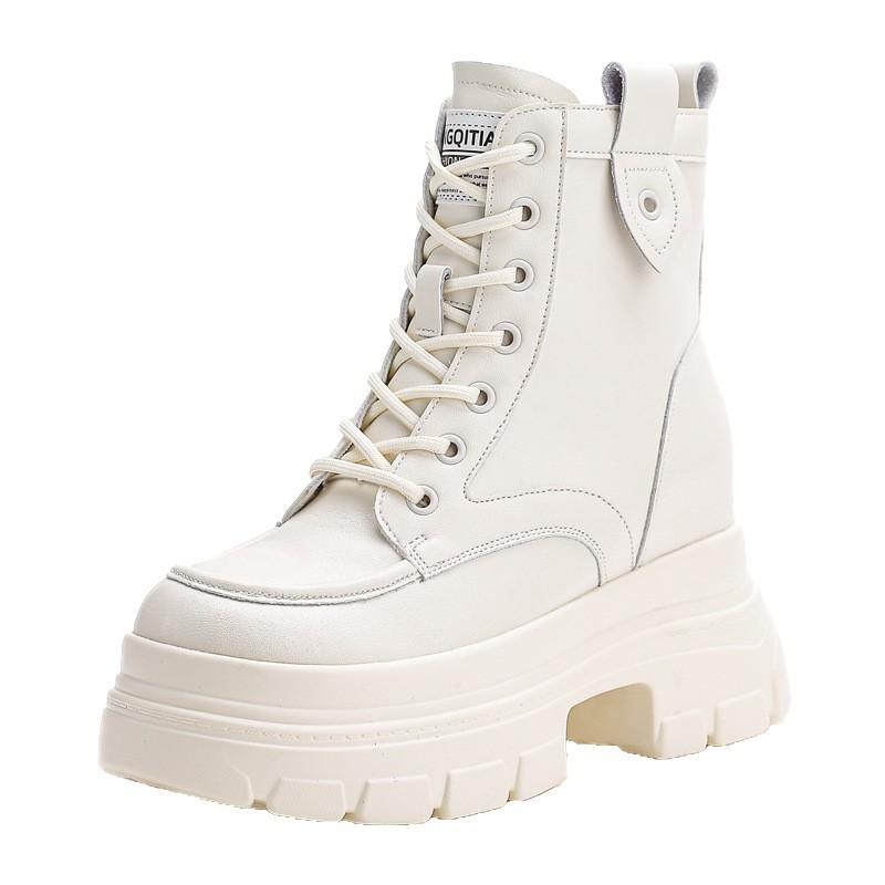 Platform Martin Boots Women's Autumn and Winter Women's Shoes New Inner Height Increase Single Boots Versatile British Lace-up Short Boots Adult