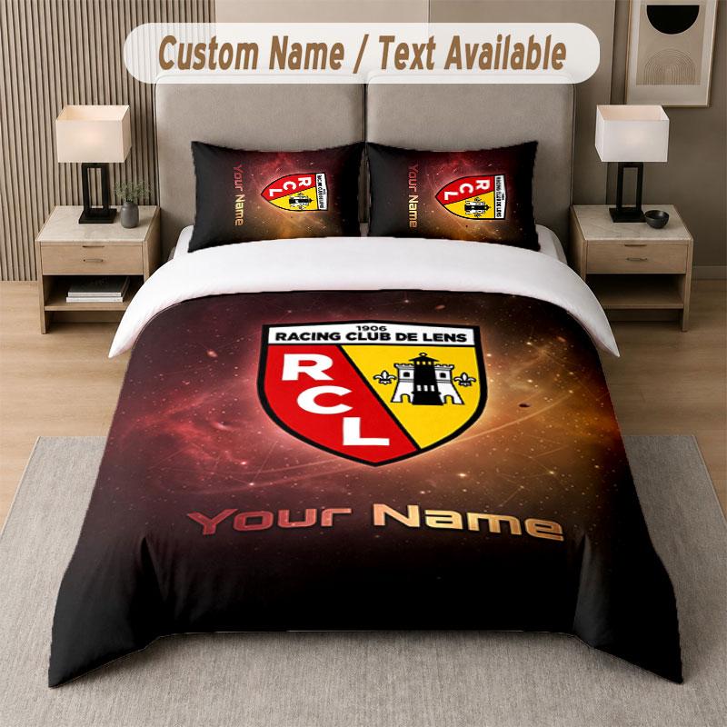 Custom Bedding Set Racing Club De Lens Pattern, Print Name Text 1 Duvet Cover Plus 2 Pillowcases Home Textile