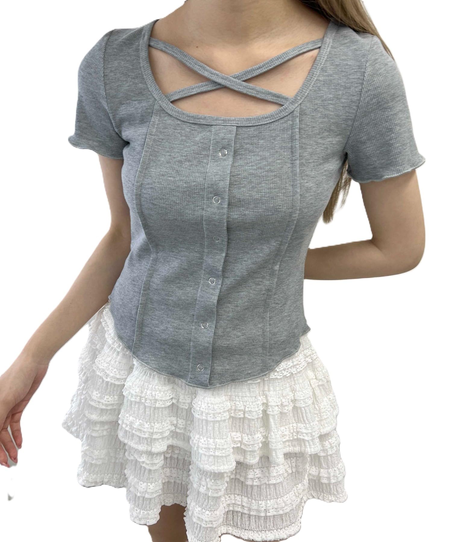 

WEGO PHILLY Cross Design Short Size Gray T-Shirt, Sleeve, Girly, Cute, Women s, F, серый