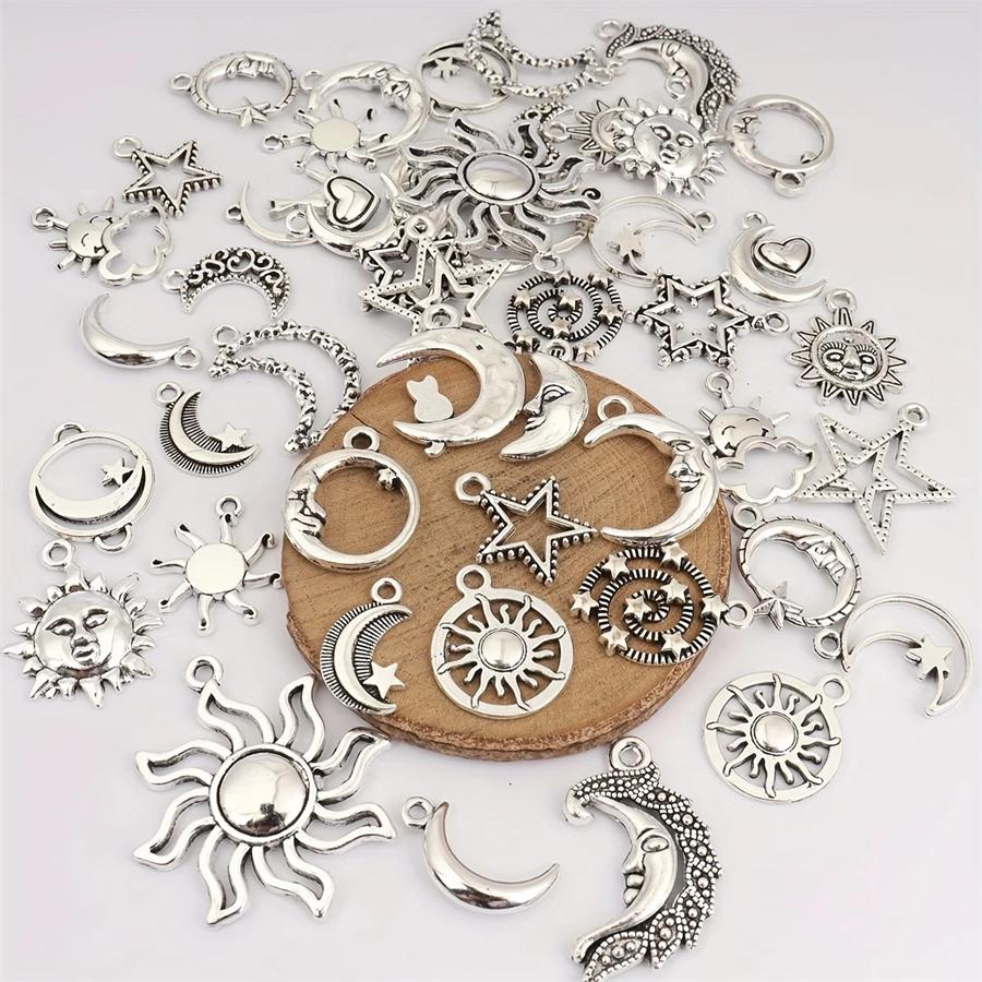 18/48Pcs/Lot Zinc Alloy Antique Silvery Star Moon Pendant Personality DIY Earrings Pendant for Hand Chain Necklace Mardi Gras Day Ramadan