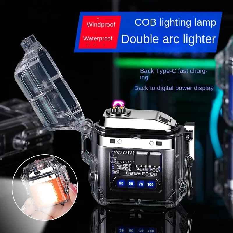 New Transparent Shell Waterproof and Windproof Ignition Flashlight TYPE-C Fast Charging COB Lighting Outdoor Camping Gift
