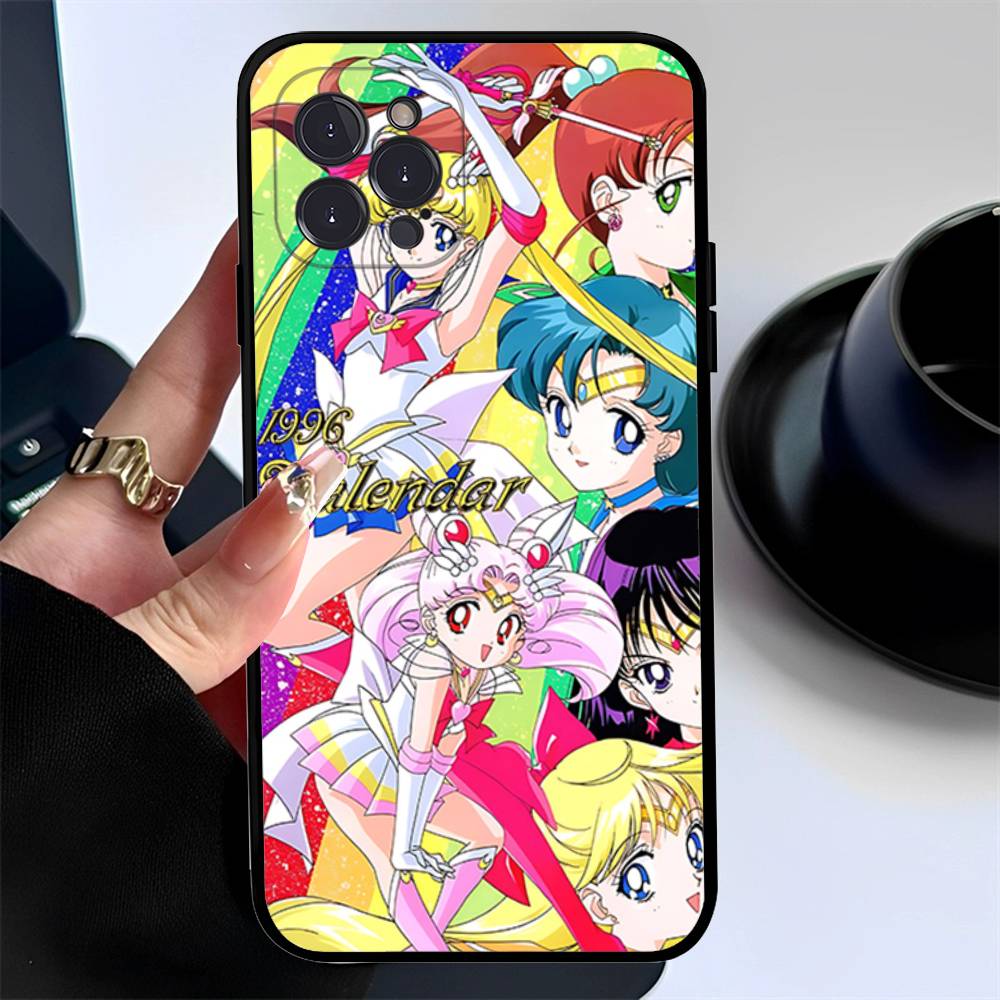 Mädchen S-Sailors Anime S-Sailormoons Mond Handyhülle Für IPhone 17 Air 16 15 14 Plus 13 12 Mini 11 Pro Max Schwarze Hülle