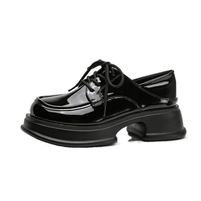 New retro black single shoes women's autumn round head lace-up versatile platform small leather shoes