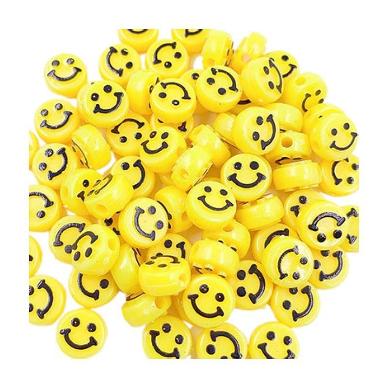 10Mm Round Acrylic Colored Smiley Face Beads Smiley Face Beads Diy Bracelet Beaded Flat Round Beads