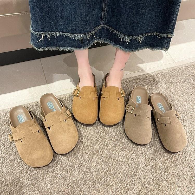 Scarpe Casual Stile Britannico con Fibbia Donna Nuove 2024 Primavera Autunno Fondo Spesso Punta con Fibbia Mezza Scarpa da Infilare Scarpe Pigre