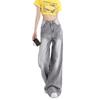 Distressed Gray Mocha Retro Wide-Leg Jeans for Women
