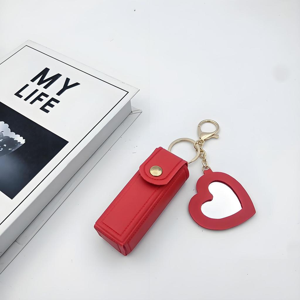 1 Pièce Enveloppe Rouge Portable Miroir d'Amour Étui de Protection en Cuir pour Rouge à Lèvres Porte-clés Pendentif Mignon et Minimaliste