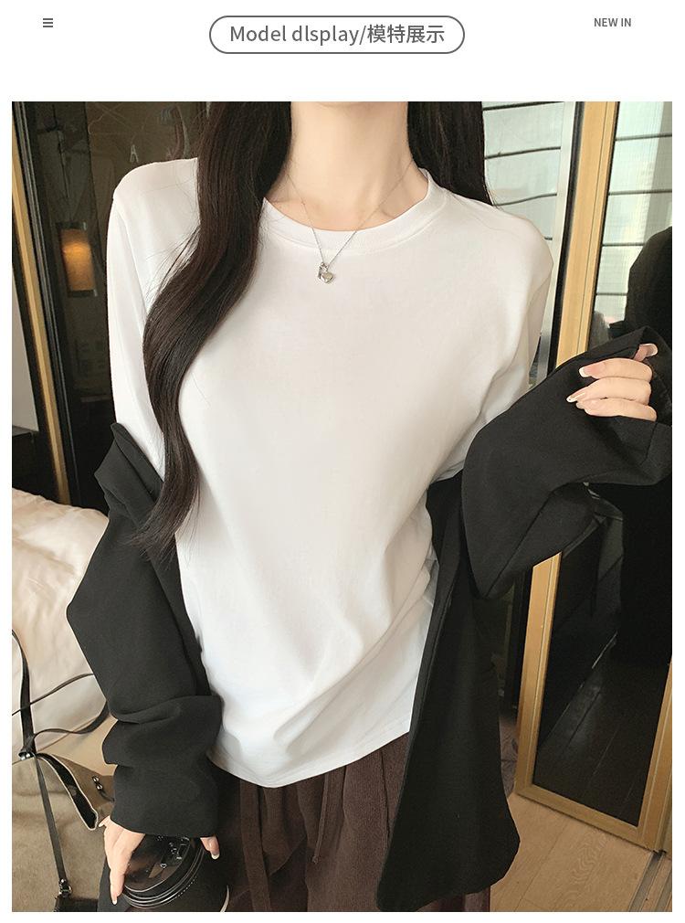 K2718 Women S Loose Fit Round Neck Long Sleeve Cotton T Shirt Basic Top