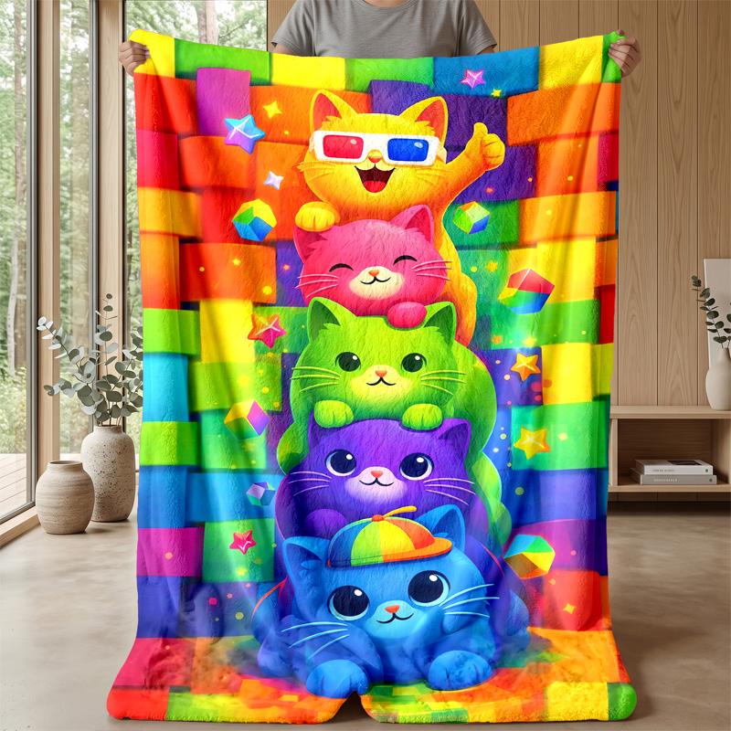 Rainbow Cat Christmas Theme blanket Lightweight Warm Flannel Blanket Decorative Throw Blanket for Home Decoration