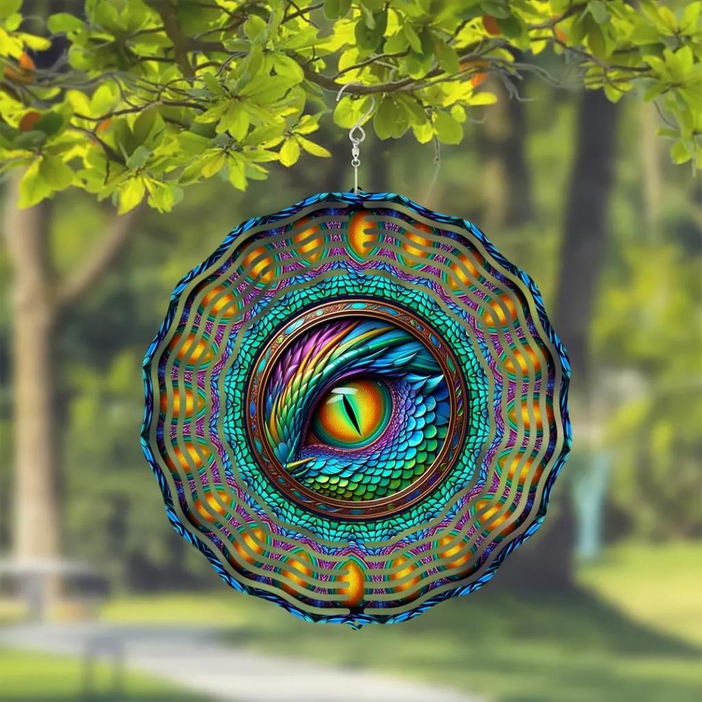 Dragon Eye Wind Spinner - 10-Inch 2D Kinetic Metal Art, 360° Rotating Hook for Smooth Motion, Vibrant Multicolor Outdoor Decor