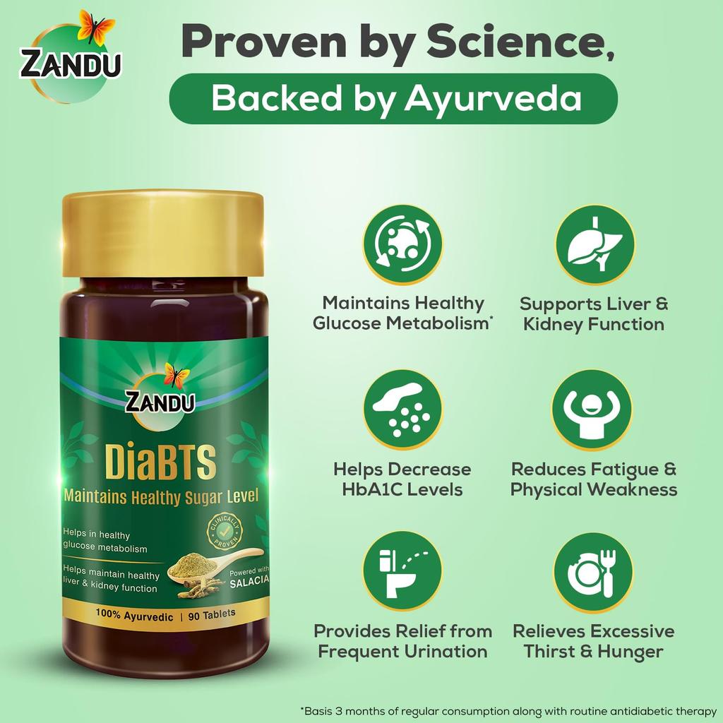 Zandu DiaBTS Ayurvedic Tablets 90 Pack for Healthy Glucose Management and Sugar Support