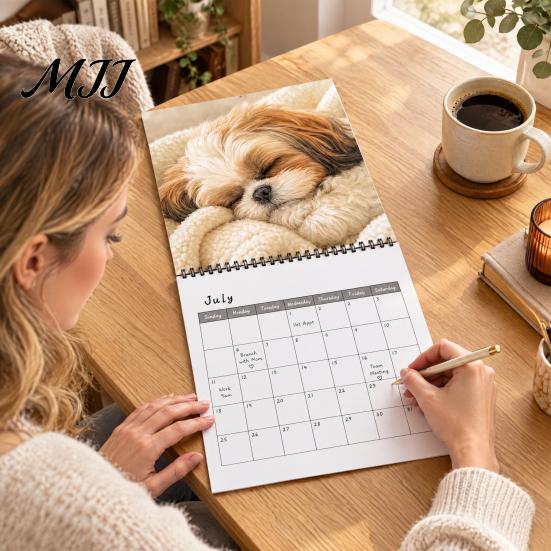 Yearly Appointment Planner Shih Tzus 2027 Wall Calendar, Cute Dog Hanging Planner, 12 Functional Room Organizer Monthly Calendar with Spiral