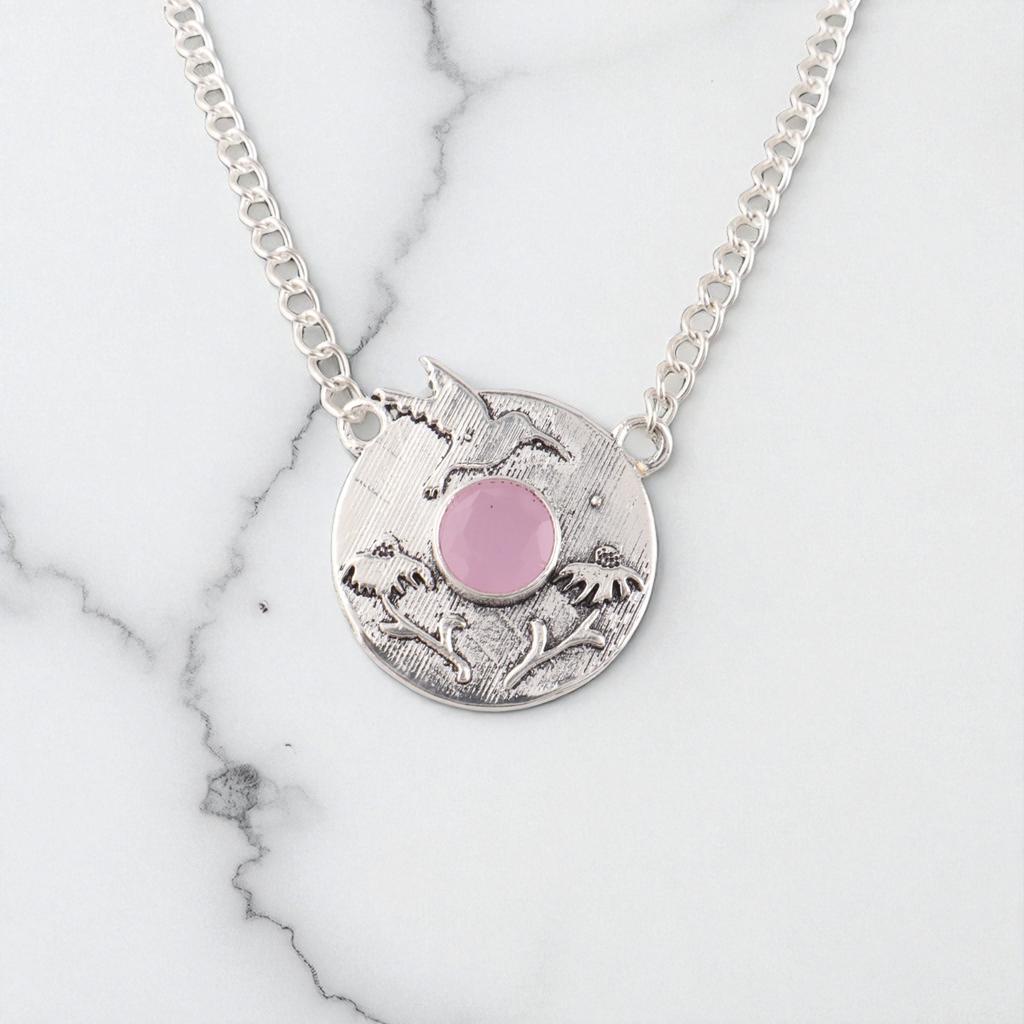 Rose Chalcedony Gemstone 925 Sterling Silver Jewelry Handmade Boho Pendant0.92" CP-34-19