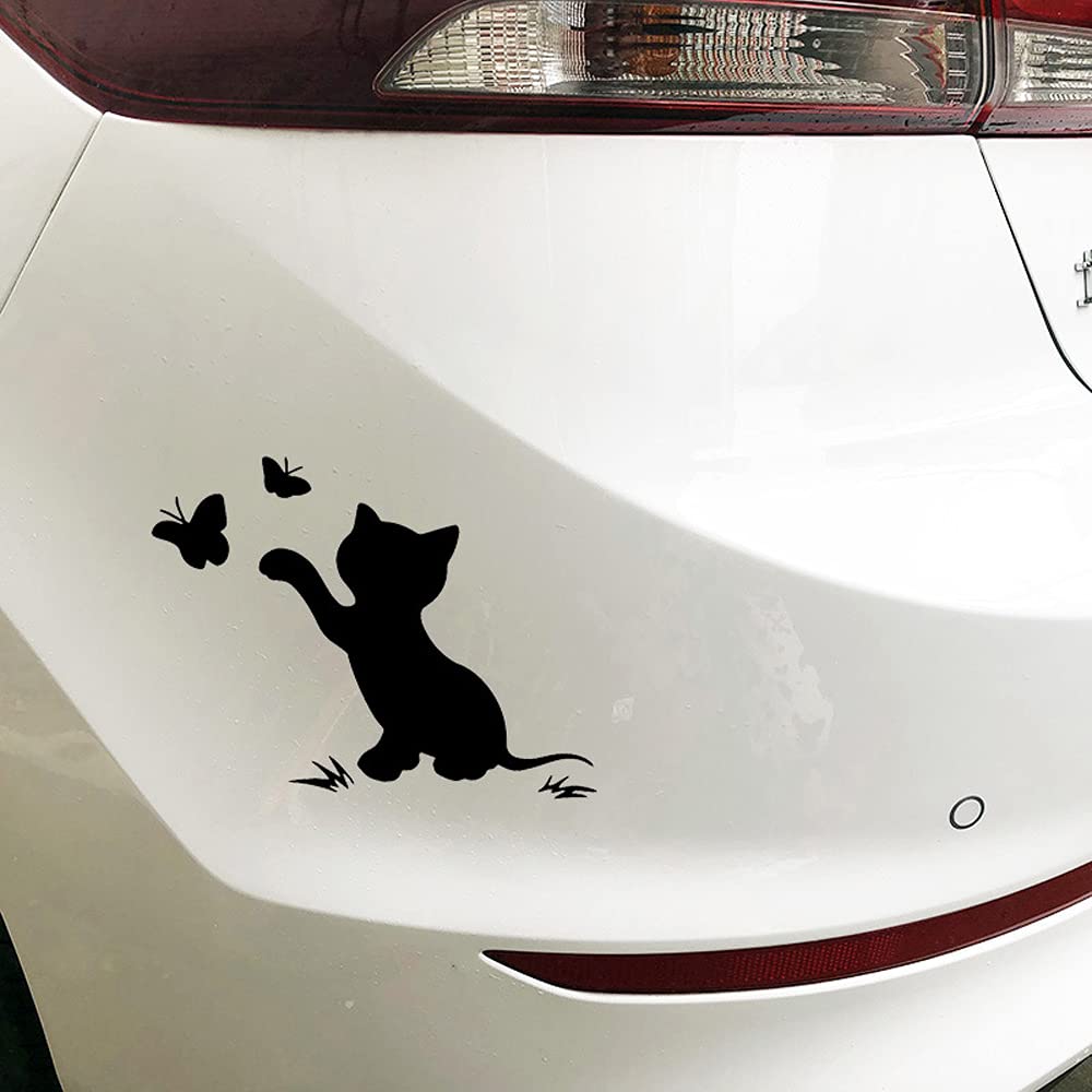 [JASDESIGN] Cat Sticker Cat Sticker Cutting Sticker Car Motorcycle Decal Butterfly Cute JM-191 (White Silver, 1)