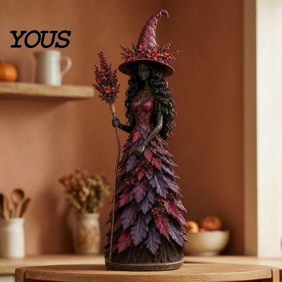 Collectible Witch Statues for Halloween Autumn Figurine, Statue, Fall Tabletop Decor, Shelf Decoration Vintage Sitter Mantel Fireplace Tiered