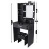 Small Vanity Table with Mirror and Adjustable LED Lighting, Socket, Hair Dryer Holder & Padded Stool - with Drawers and Shelf, Black, W60/H131.5/D38cm