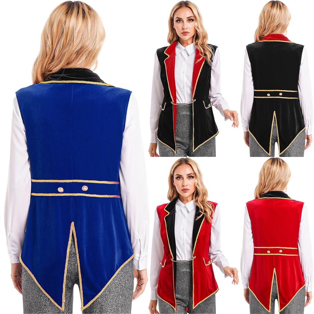Womens Circus Ringmaster Costume Sleeveless Blazers Jacket Coat Christmas Halloween Carnival Cosplay Costume