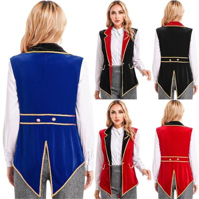 Womens Circus Ringmaster Tailcoat Lapel Sleeveless Velvet Jacket Coat Halloween Cosplay Costume