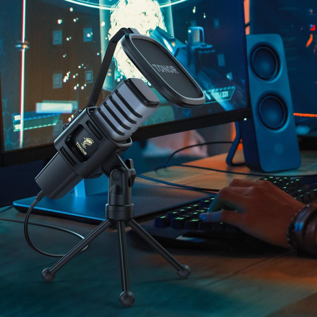 TONOR TC30 USB Condenser Microphone for Computers and with Tripod Pop and Shock Absorber for and Twitch Laptops, Stand, Filter, Gaming, Streaming,