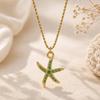Women's 18K Gold Plated Stainless Steel Necklace with Zircon Inlaid Starfish - European and American Ocean Style