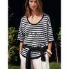 Summer New Women clothes French style Preppy Short sleeve V-neck Knitted Stripes Loose and Comfortable Top 1509011
